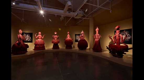 Large fabric sculptures of the Saptamatrikas (Courtesy Chanakya Atelier)