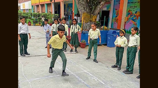Students of Government school playing in ground in games period during the school hours, in Ludhiana. (HT Photo)