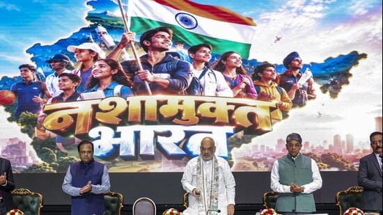Union home minister Amit Shah at the inauguration of the third national conference of ANTF chiefs in New Delhi (PTI)
