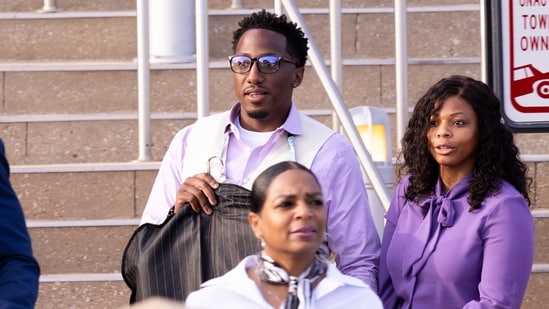 Andrew Anthony III and Kala Hayes, parents of Karmelo Anthony, exit following closing arguments in a hearing on Karmelo's motion for a new trial at the Collin County Courthouse in McKinney, Texas, Friday, Aug. 21. (Juan Figueroa/The Dallas Morning)