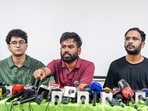 Cockroach Janta Party Founder Abhijeet Dipke addresses a press conference alleging the Election Commission is stealing votes and demanding the resignation of the ECI Chief within 48 hours, in New Delhi on Thursday.