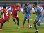 India's Manvir Singh (C) vies for the ball with Panama's Eduardo Anderson, 24, during a FIFA International Friendly 2026 football match between India and Panama, in Bengaluru, Karnataka. (PTI)