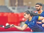 Manush Shah and Diya Chitale of India compete in the table tennis mixed doubles semi-finals. (Getty Images)