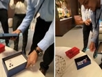 Employees taking part in a mystery gift box game in UAE. 