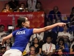 India's Anahat Singh competes in the women's singles quarter-finals Tanvi Khanna at the Asian Games,