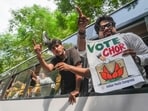Indian Youth Congress (IYC) members stage a protest against Chief Election Commissioner (CEC) Gyanesh Kumar, demanding his resignation, citing a media report about objections reportedly raised by two Election Commissioners over various decisions of the poll panel, in New Delhi, Sept. 25, 2026. (PTI)