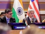 EAM S Jaishankar and foreign secretary Vikram Misri, left, at the inaugural meeting of the 'Group of Friends on Safety & Security of Shipping & Seafarers' on the sidelines of the UNGA, in New York.