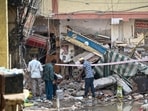 The site of the building collapse, earlier in September 2026. (HT Photo)