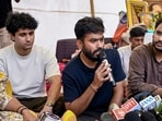 Cockroach Janta Party founder Abhijeet Dipke at during a protest against the NEET paper leak at Jantar Mantar.