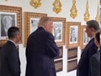 Trump showed Xi the display while escorting him through the White House's Presidential Walk of Fame, where displays dedicated to US presidents have been installed.(X@WhiteHouse)