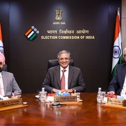 File photo of Chief Election Commissioner Gyanesh Kumar with election commissioners SS Sandhu and Vivek Joshi.