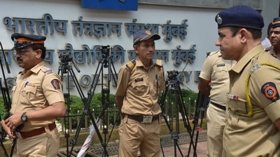 Security outside the IIT-Bombay campus in Powai. (Praful Gangurde/ HT photo)