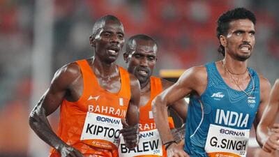 Bahrain's Albert Kiptoo, Birhanu Balew and India's Gulveer Singh (right) compete in the men's 10,000m final at the Asian Games in Nagoya, Japan. (AP Photo/Lee Jin-man) Bahrain's Albert Kiptoo, Birhanu Balew and India's Gulveer Singh (right) compete in the men's 10,000m final at the Asian Games in Nagoya, Japan. (AP Photo/Lee Jin-man)