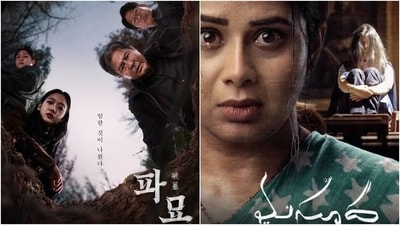 Stills of the South Korean film Exhuma and the Telugu film Masooda.