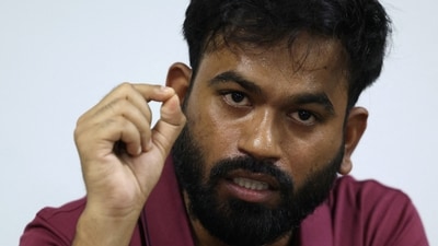 Abhijeet Dipke speaks during a press conference to demand resignation of Chief Election Commissioner Gyanesh Kumar. (REUTERS)