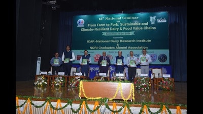 In alignment with the event’s climate action theme, dignitaries and guests were presented with living saplings in place of conventional floral bouquets. (HT)
