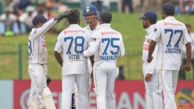 India's Yashasvi Jaiswal and Sri Lanka's Asitha Fernando exchanged words in the second Test. (AP Photo/Eranga Jayawardena)