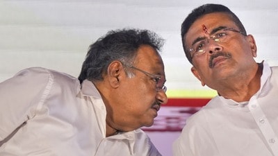বৈঠকে শুভেন্দু অধিকারী, শমীক ভট্টাচার্য, সুকান্ত মজুমদার এবং রাজ্য বিজেপির সাংগঠনিক সাধারণ সম্পাদক অমিতাভ চক্রবর্তী ছিলেন। (PTI)