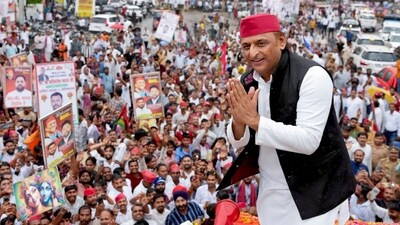 Samajwadi Party chief Akhilesh Yadav greets supporters while leading a roadshow ahead of the 2027 Uttar Pradesh Assembly elections in Rae Bareli, Uttar Pradesh. (PTI) Samajwadi Party chief Akhilesh Yadav greets supporters while leading a roadshow ahead of the 2027 Uttar Pradesh Assembly elections in Rae Bareli, Uttar Pradesh. (PTI)