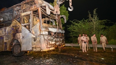 Police arrested the manager of the Raj Kalpana Travels, private travel company that was operating the bus for alleged negligence. (HT Photo) Police arrested the manager of the Raj Kalpana Travels, private travel company that was operating the bus for alleged negligence. (HT Photo)