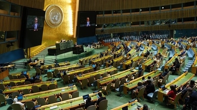 Kyriakos Mitsotakis, Greece's prime minister, addresses the United Nations General Assembly (UNGA) in New York, on Sept. 24, 2026. (Bloomberg) Kyriakos Mitsotakis, Greece's prime minister, addresses the United Nations General Assembly (UNGA) in New York, on Sept. 24, 2026. (Bloomberg)
