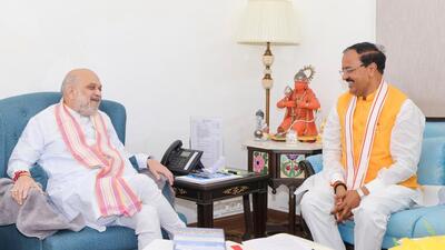 UP deputy CM Keshav Prasad Maurya met Union home minister Amit Shah in Delhi on Friday. (Sourced)