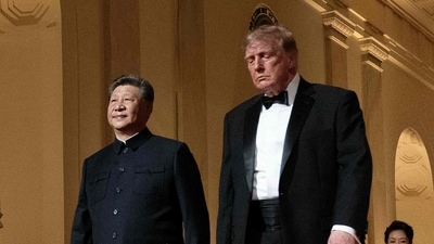 US President Donald Trump and China's President Xi Jinping arrive for a State Dinner in the East Room of the White House in Washington, DC. (AFP) US President Donald Trump and China's President Xi Jinping arrive for a State Dinner in the East Room of the White House in Washington, DC. (AFP)