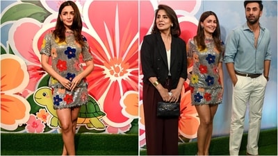 Alia Bhatt turned heads in a shimmering sequined outfit at her film's premiere. (AP photo) Alia Bhatt turned heads in a shimmering sequined outfit at her film's premiere. (AP photo)