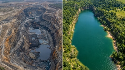 Transformed from a coal mine, Lake As Pontes is now a thriving recreational lake with wildlife and recreational activities. (AI-generated/ChatGPT)