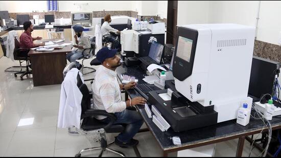 The newly built integrated public health laboratory at the civil hospital in Bathinda on Friday. (Sanjeev Kumar/HT)