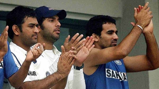 Zaheer Khan with MS Dhoni and Yuvraj Singh back in the day.