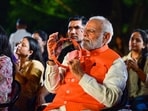 Prime Minister Narendra Modi attends 'Bhajan Clubbing' on the occasion of Bharatiya Jana Sangh leader Pandit Deendayal Upadhyaya's birth anniversary, at Deen Dayal Upadhyaya Park in New Delhi on Friday.