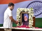 Lok Sabha LoP Rahul Gandhi pays floral tributes to former Prime Minister Dr Manmohan Singh on his birth anniversary at 24 Akbar Road, in New Delhi on Saturday. 