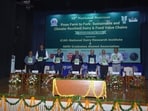 In alignment with the event’s climate action theme, dignitaries and guests were presented with living saplings in place of conventional floral bouquets. (HT)