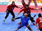 India's Sanju Devi against Iran's Atena Madadi in action against at the Asian Games in Aichi-Nagoya 2026, Japan. (REUTERS)