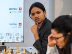 India’s Savitha Shri looks at the next board during the 10th round of the FIDE Chess Olympiad 2026 in Samarkand. (FIDE)