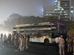 On the night of November 8, 2023, an Arunachal Pradesh-registered bus travelling to Uttar Pradesh with 45 daily-wage workers and their families from the interstate bus depot in Sector 12 caught fire, killing four people. (HT Archive)
