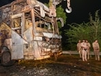 Police arrested the manager of the Raj Kalpana Travels, private travel company that was operating the bus for alleged negligence. (HT Photo)