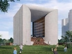The report, by the Delhi Tourism and Transportation Development Corporation (DTTDC), describes the building as a pair of 39.15-metre-high blocks, with the massing split into two towers. (Representative image from the plan)
