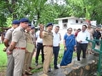Varanasi district administration taking stock of the preparations for the air show in Varanasi on Saturday (HT Photo)