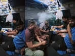 A stone shattered a Duronto Express window while a group was having dinner, reportedly injuring four.