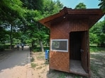 During a spot visit after the incident, HT found an empty guard room at the Aastha Kunj park. (Sanchit Khanna/HT Photo)