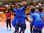 ndia's Manisha Kumari celebrates with teammates after winning the gold medal in kabaddi on Saturday
