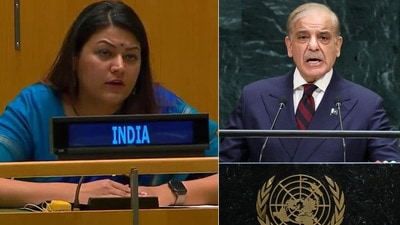 পাকিস্তানের প্রধানমন্ত্রী শেহবাজ শরিফকে ধুয়ে দিলেন ভারতের কূটনীতিবদ পেটাল গেহলট। (ছবি সৌজন্যে এক্স ভিডিয়ো এবং রয়টার্স) পাকিস্তানের প্রধানমন্ত্রী শেহবাজ শরিফকে ধুয়ে দিলেন ভারতের কূটনীতিবদ পেটাল গেহলট। (ছবি সৌজন্যে এক্স ভিডিয়ো এবং রয়টার্স)
