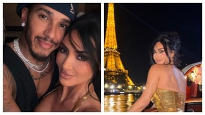 Kim Kardashian and Lewis Hamilton enjoy a romantic evening in Paris. Kim Kardashian and Lewis Hamilton enjoy a romantic evening in Paris.
