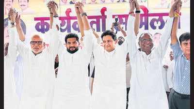 Rohtak MP Deepender Singh Hooda and other party leaders during a block workers’ conference in Hansi on Saturday. (HT File) Rohtak MP Deepender Singh Hooda and other party leaders during a block workers’ conference in Hansi on Saturday. (HT File)