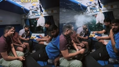 A stone shattered a Duronto Express window while a group was having dinner, reportedly injuring four. (Instagram/aesthetetraveller) A stone shattered a Duronto Express window while a group was having dinner, reportedly injuring four. (Instagram/aesthetetraveller)