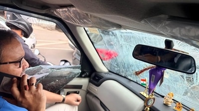 TMC MLA Kunal Ghosh’s car attacked in Uttarpara ahead of Mamata’s Hooghly rally. (HT photo by Joydeep Thakur)