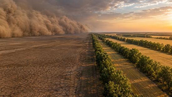 A historic tree-planting initiative from the 1930s continues to protect farms from wind and soil loss, highlighting long-term environmental strategies. (AI-generated/ChatGPT)