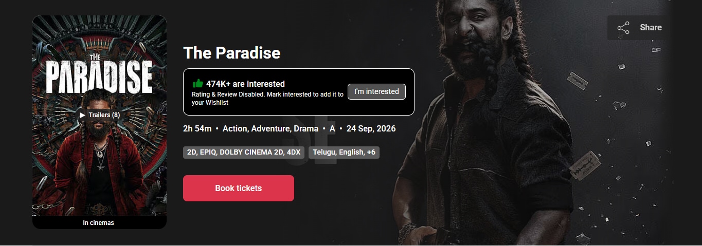 Reviews and ratings have been disabled for The Paradise on BookMyShow.